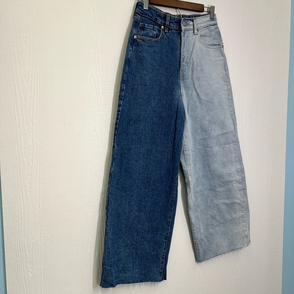Wild Fable - Two Tone Leg  Fun High Rise Waisted Wide Leg Ankle Jeans Size 2 - Picture 4 of 12